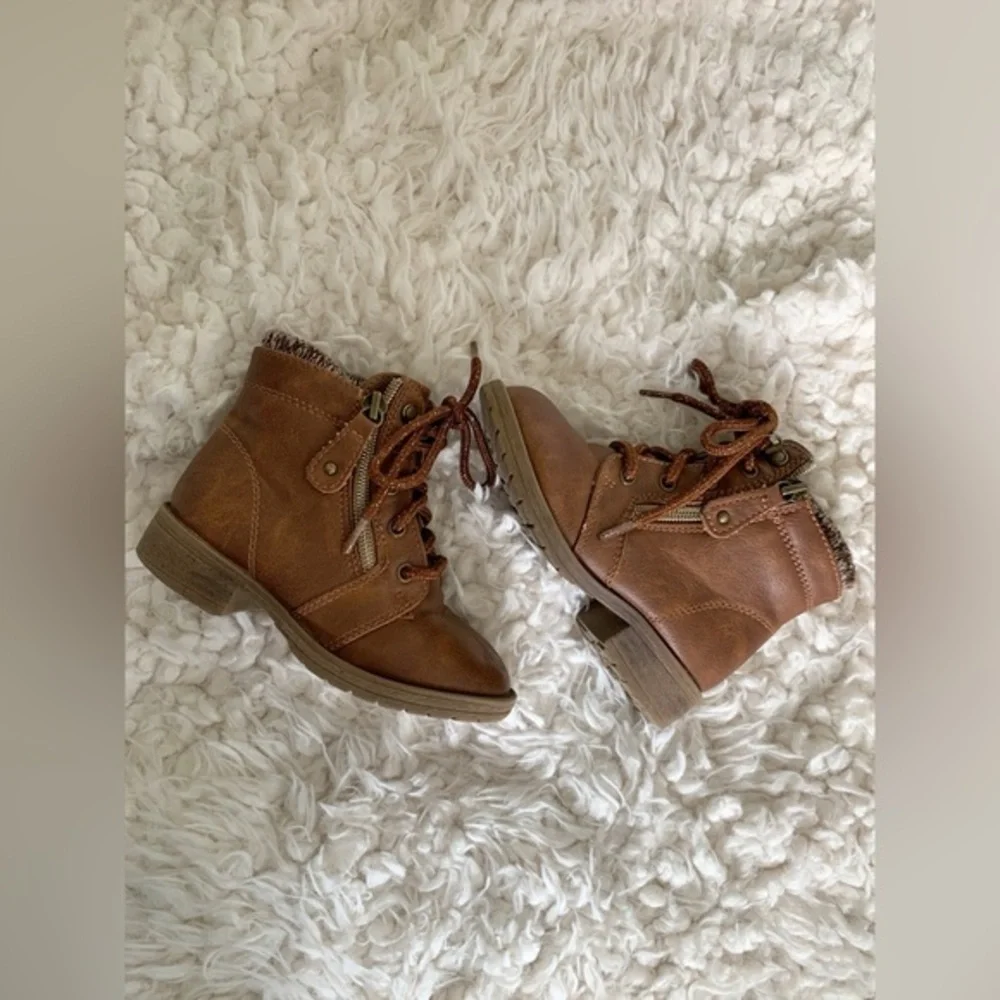 Wonder Nation Warm Brown Hiking Fall Boots Zip & Tie Toddler SZ 8